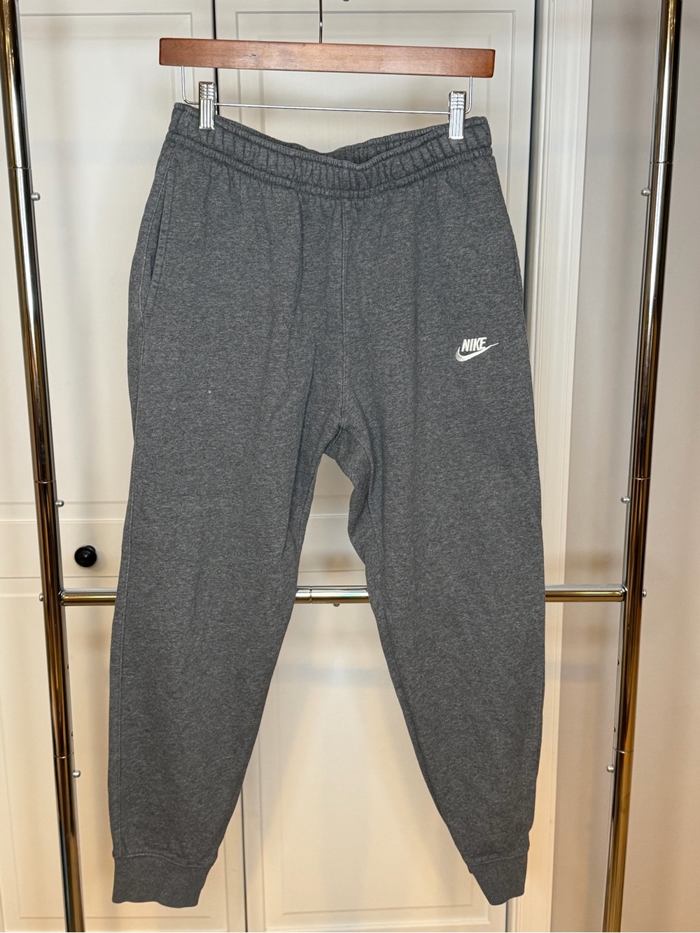 Nike Gray Fleece Joggers with White Swoosh